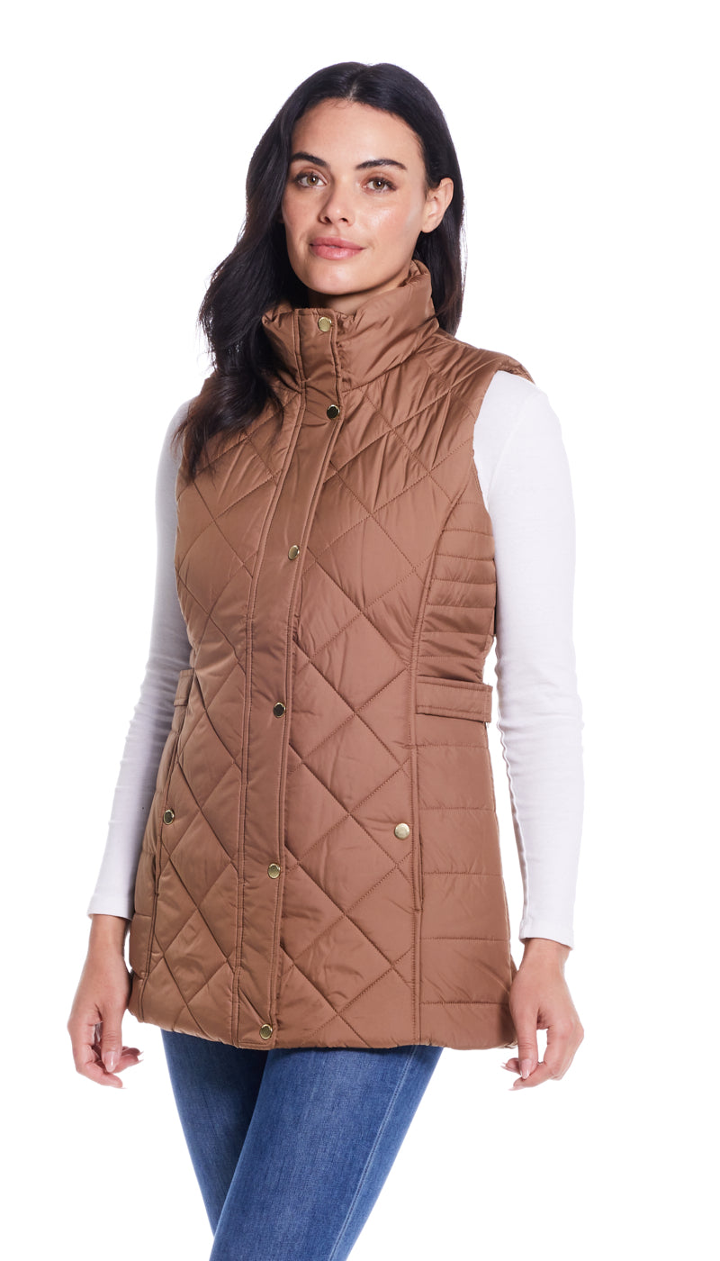 DIAMOND QUILTED LONGLINE VEST