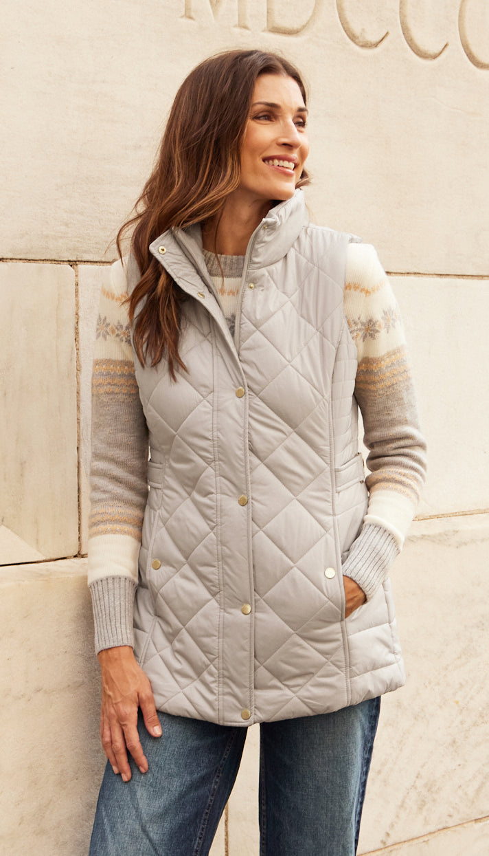 DIAMOND QUILTED LONGLINE VEST