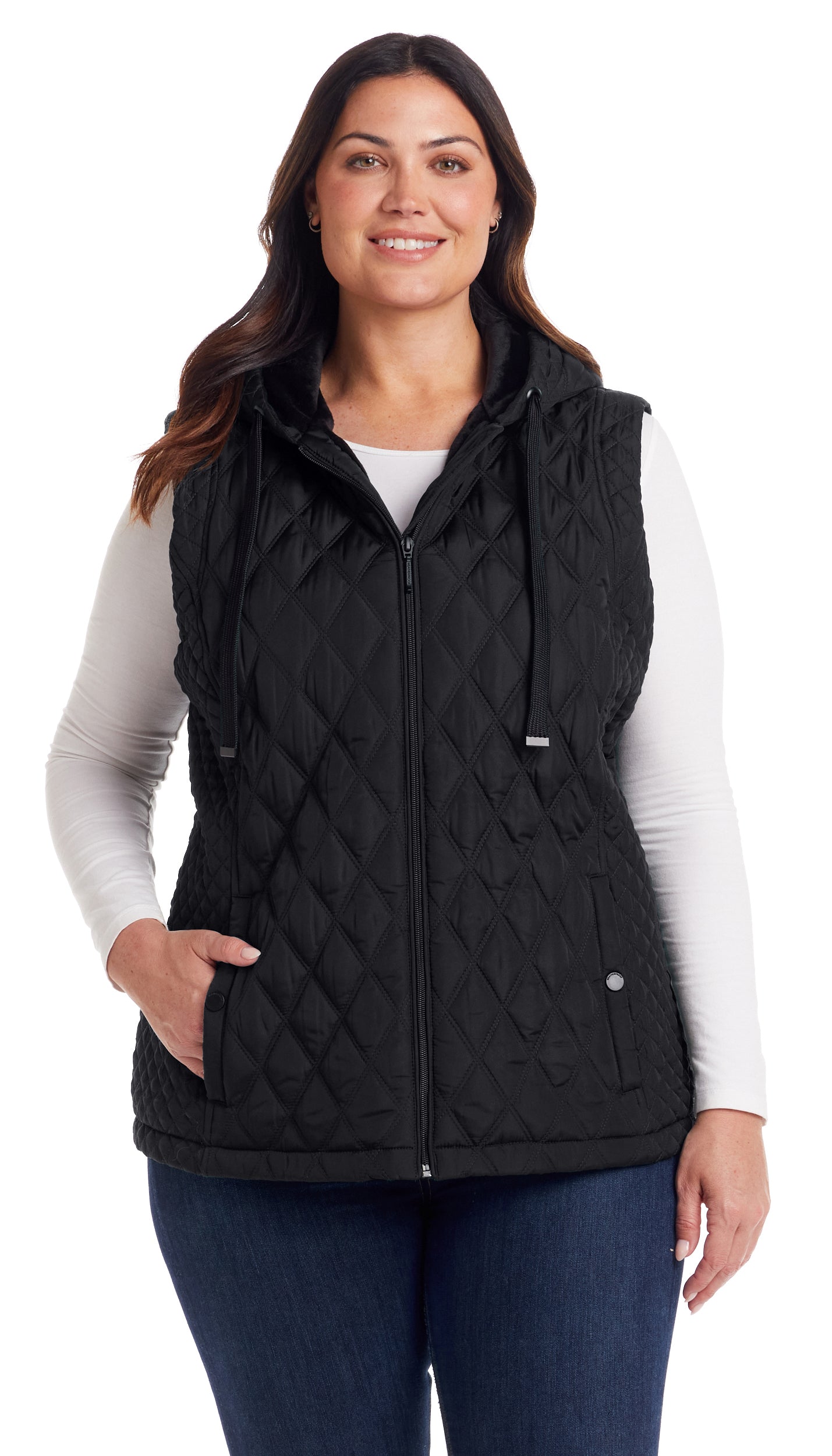 QUILTED HOODED VEST WITH PLUSH LINING