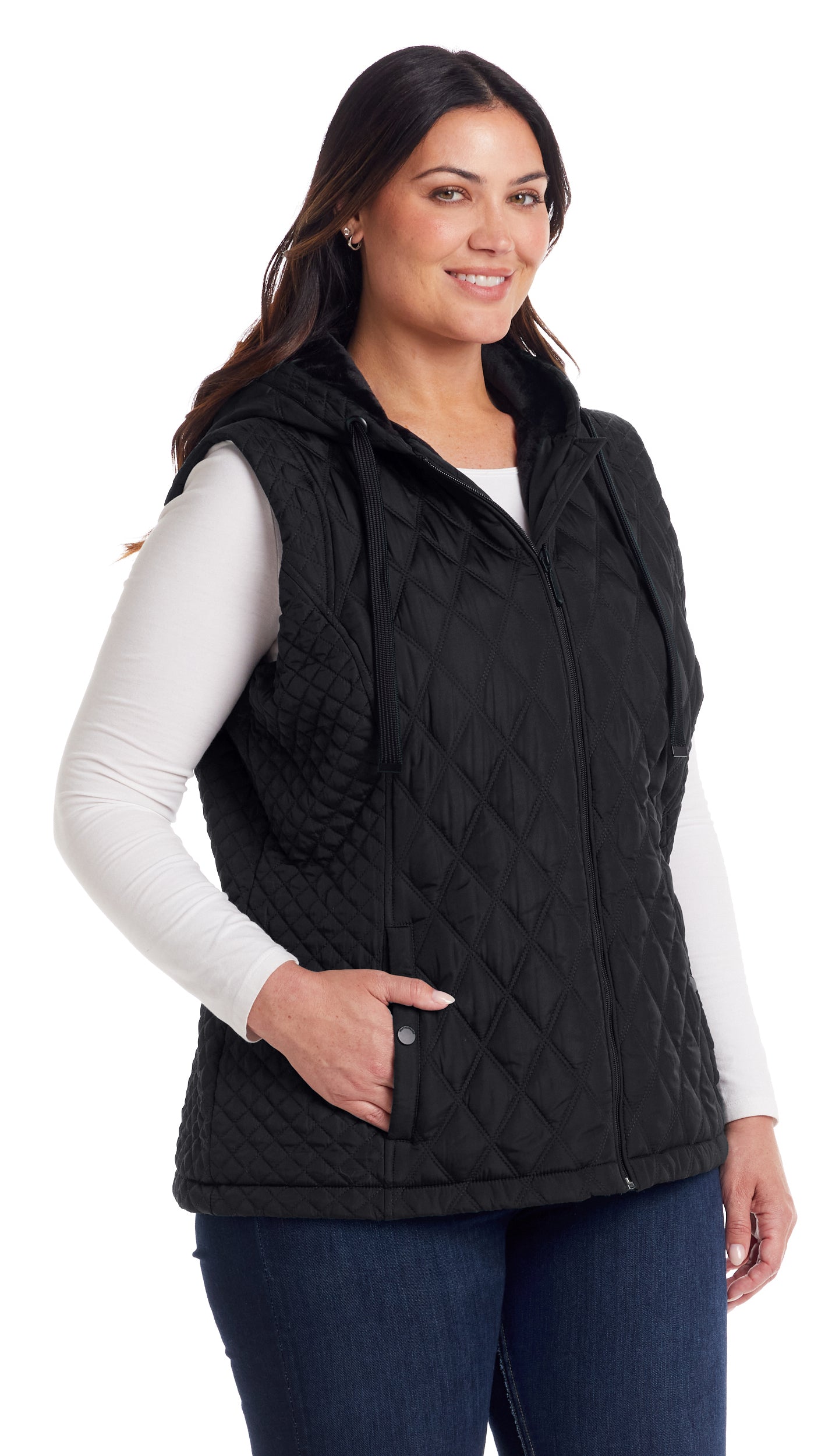 QUILTED HOODED VEST WITH PLUSH LINING