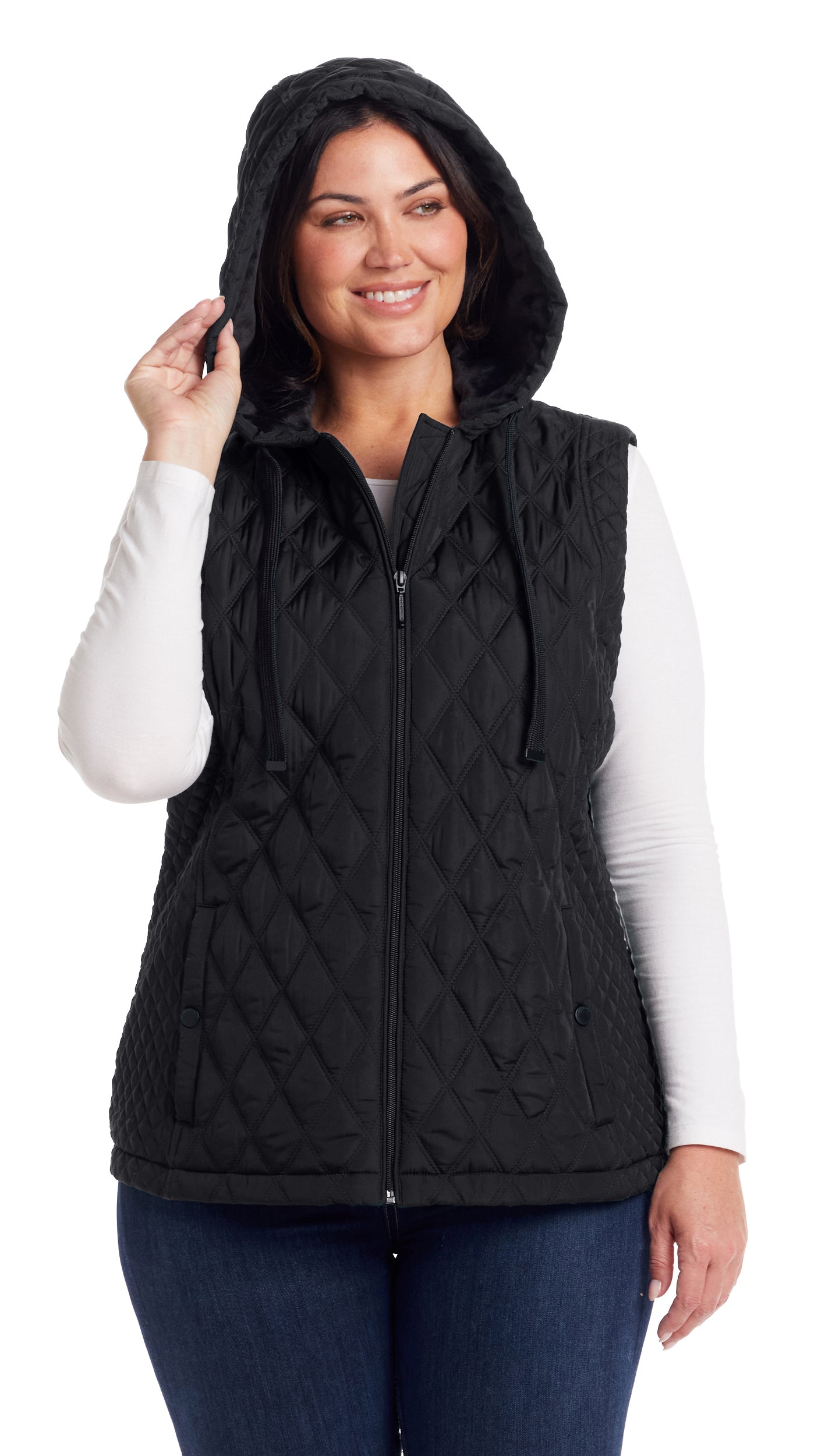 QUILTED HOODED VEST WITH PLUSH LINING