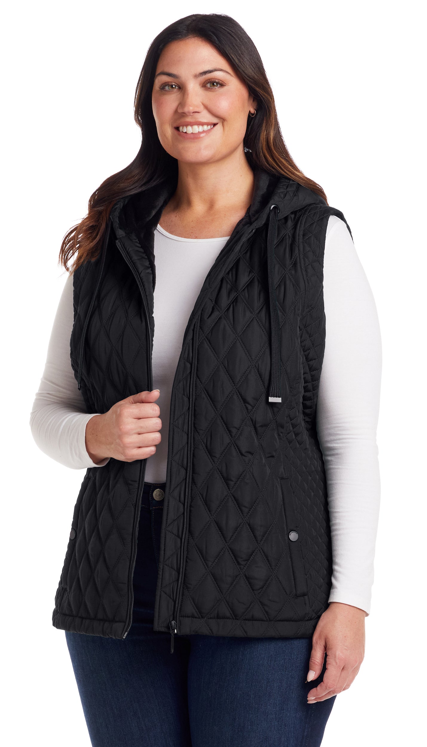 QUILTED HOODED VEST WITH PLUSH LINING
