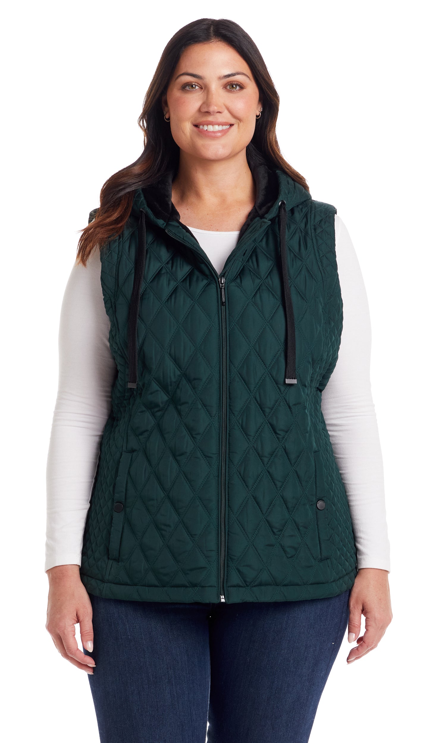 QUILTED HOODED VEST WITH PLUSH LINING
