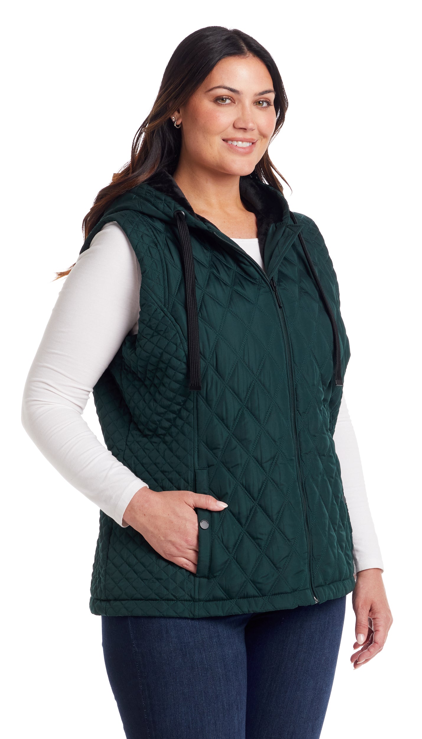 QUILTED HOODED VEST WITH PLUSH LINING