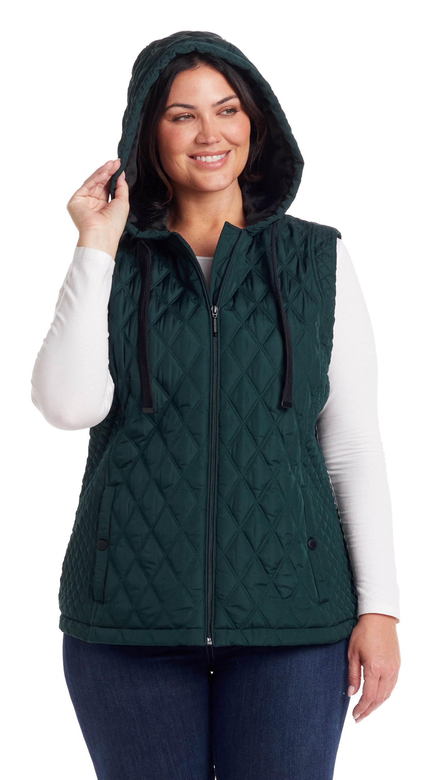 QUILTED HOODED VEST WITH PLUSH LINING