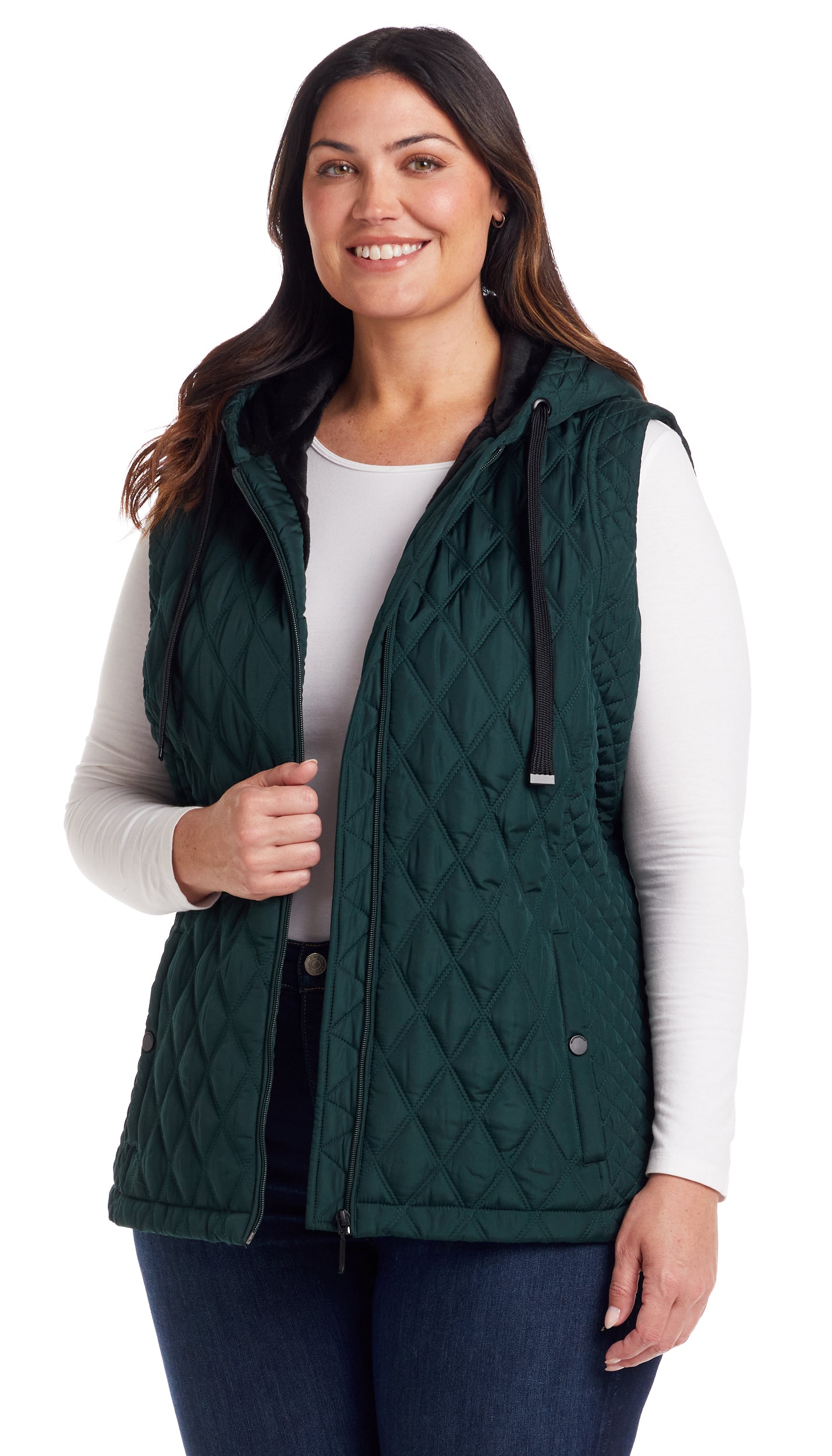 QUILTED HOODED VEST WITH PLUSH LINING