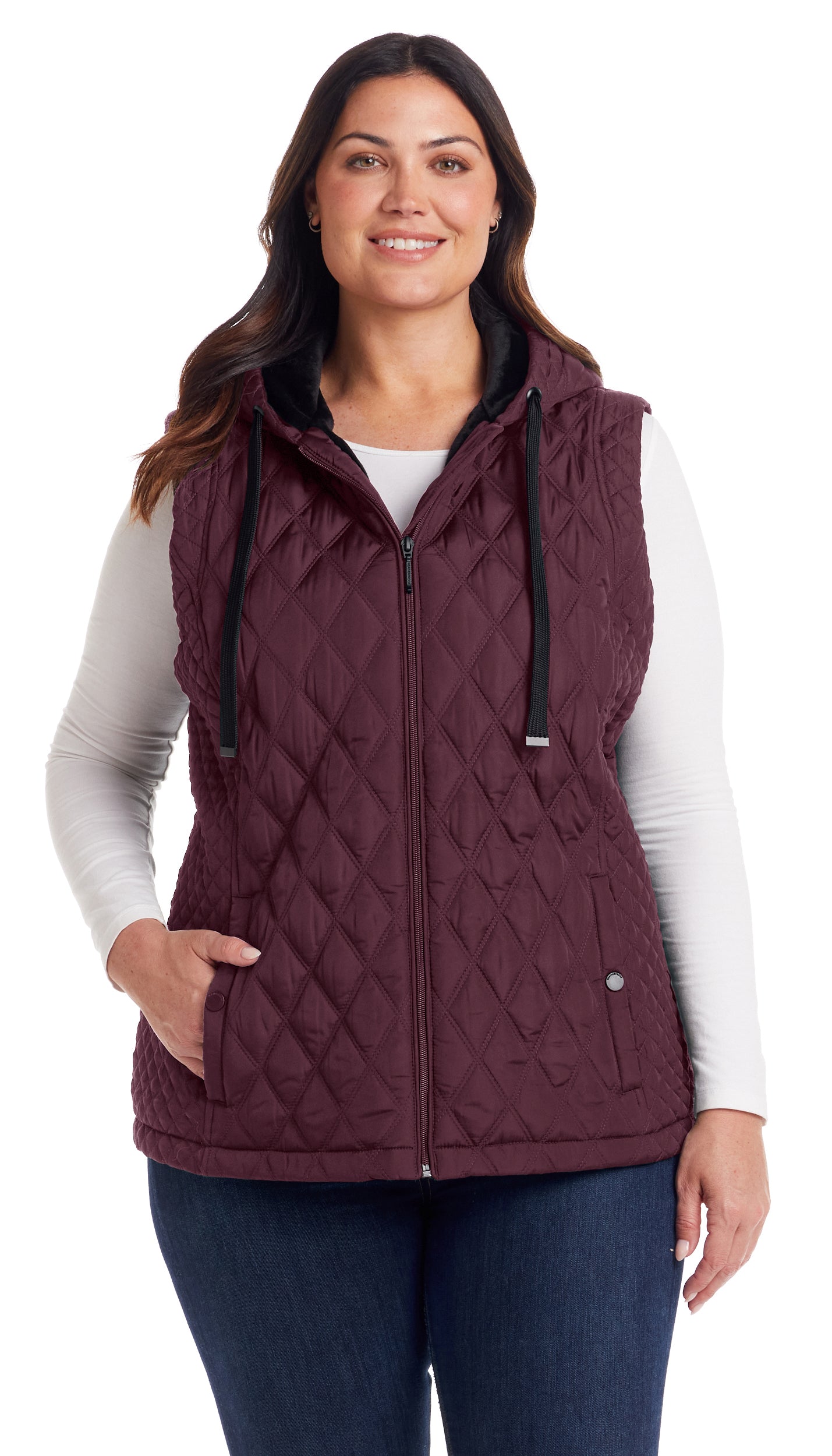 QUILTED HOODED VEST WITH PLUSH LINING