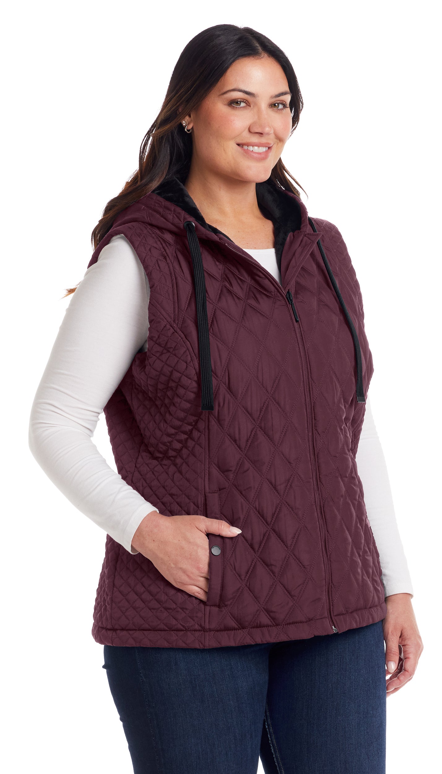 QUILTED HOODED VEST WITH PLUSH LINING