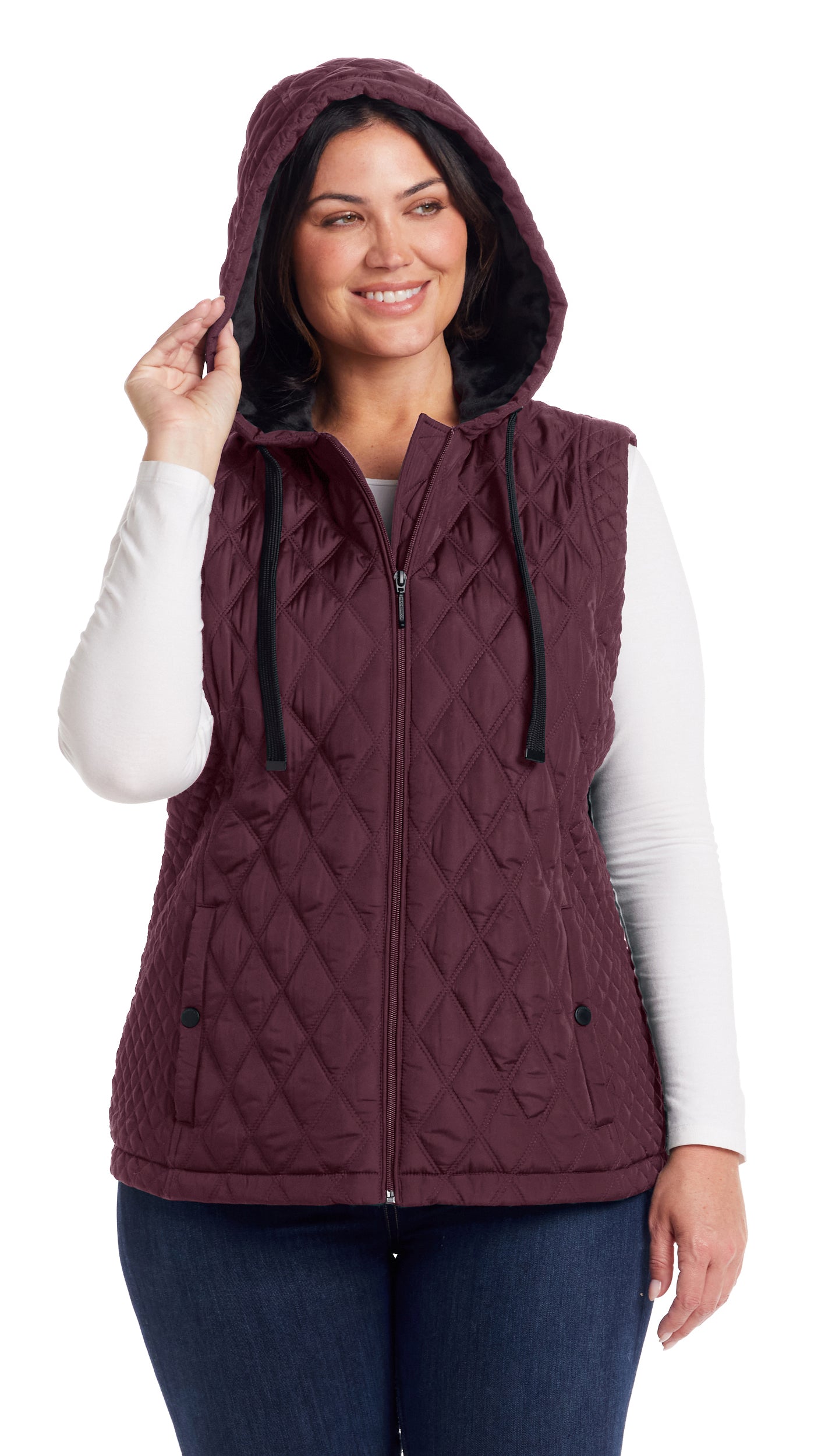 QUILTED HOODED VEST WITH PLUSH LINING