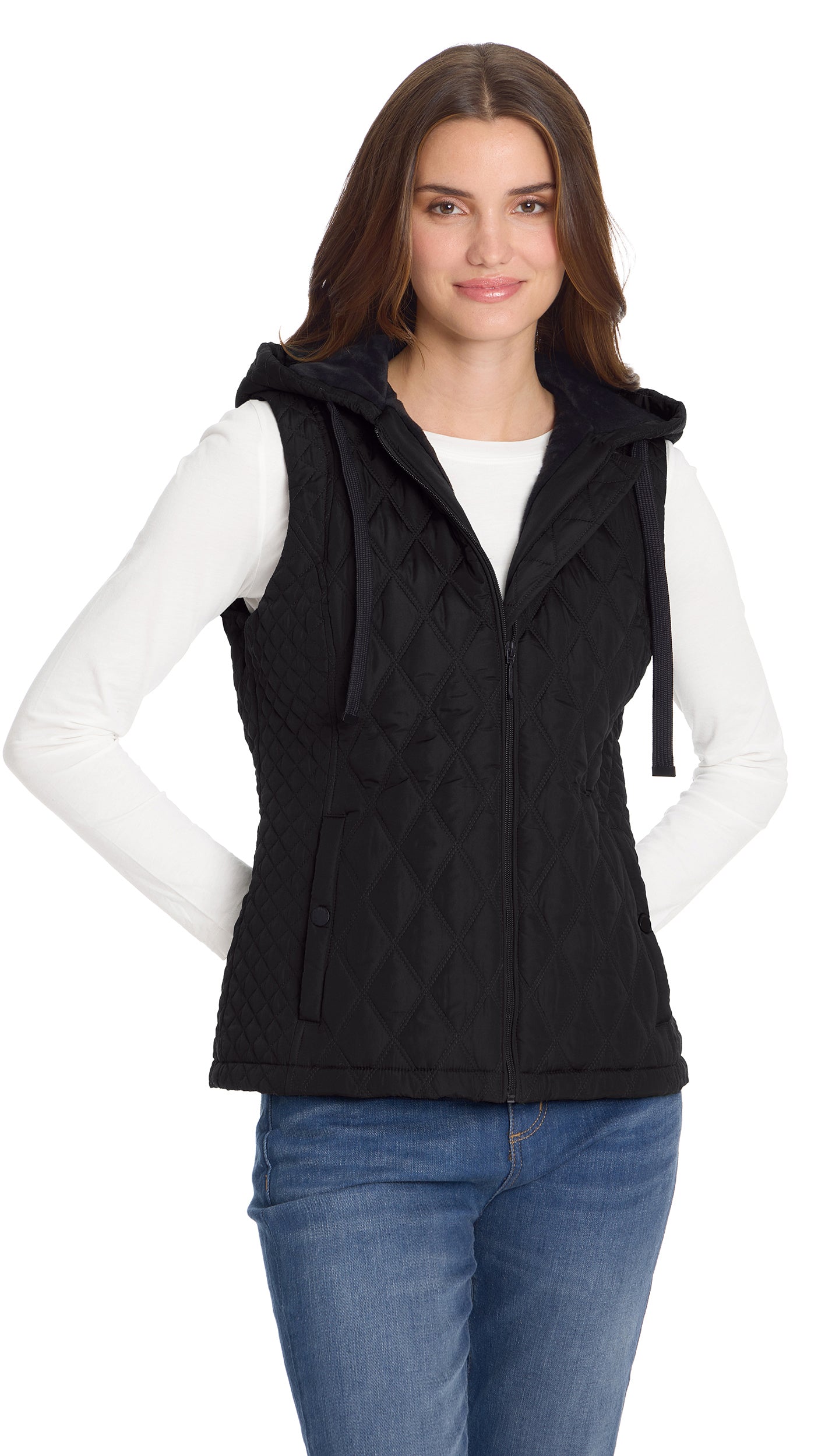 QUILTED HOODED VEST WITH PLUSH LINING