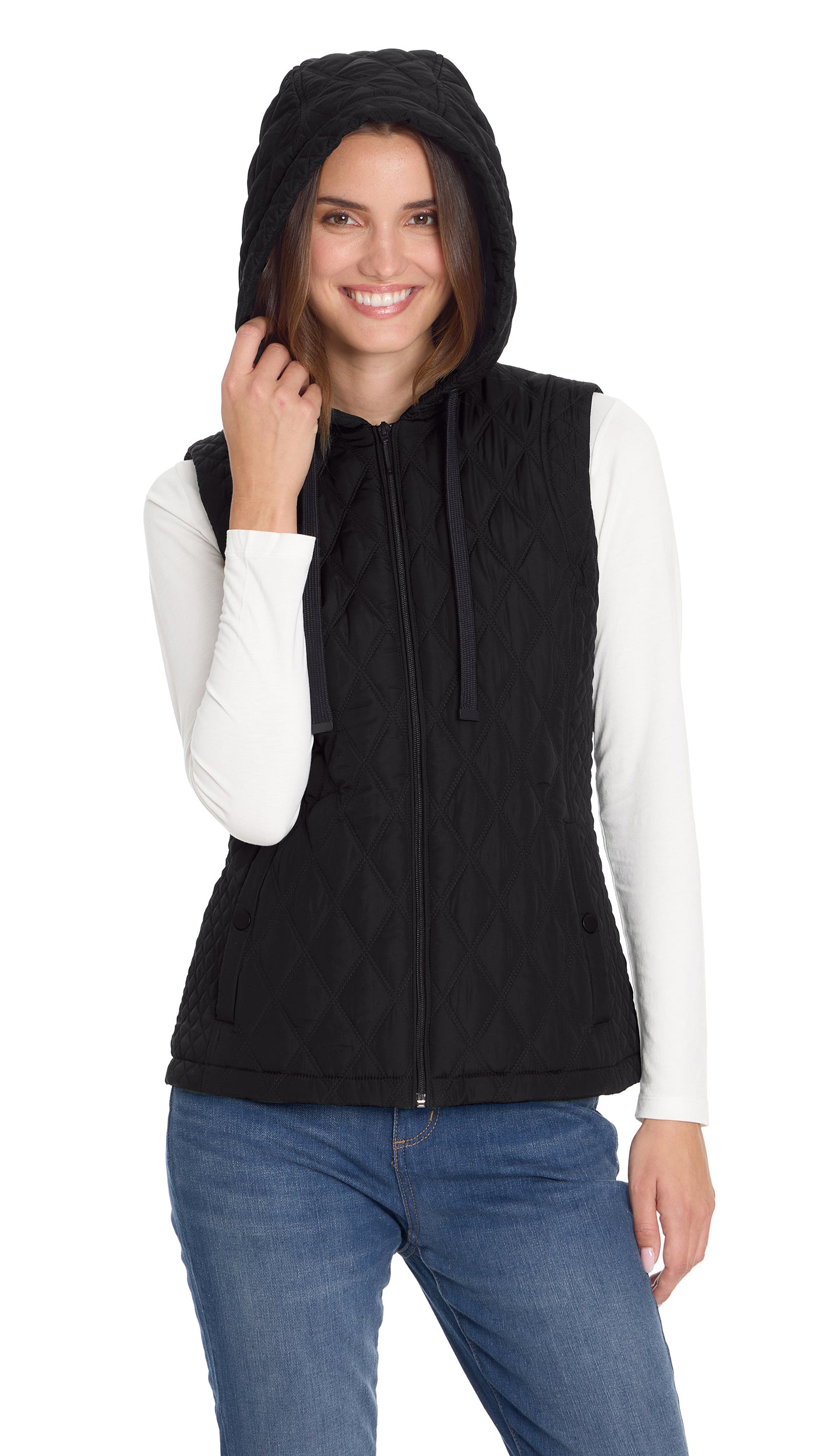 QUILTED HOODED VEST WITH PLUSH LINING