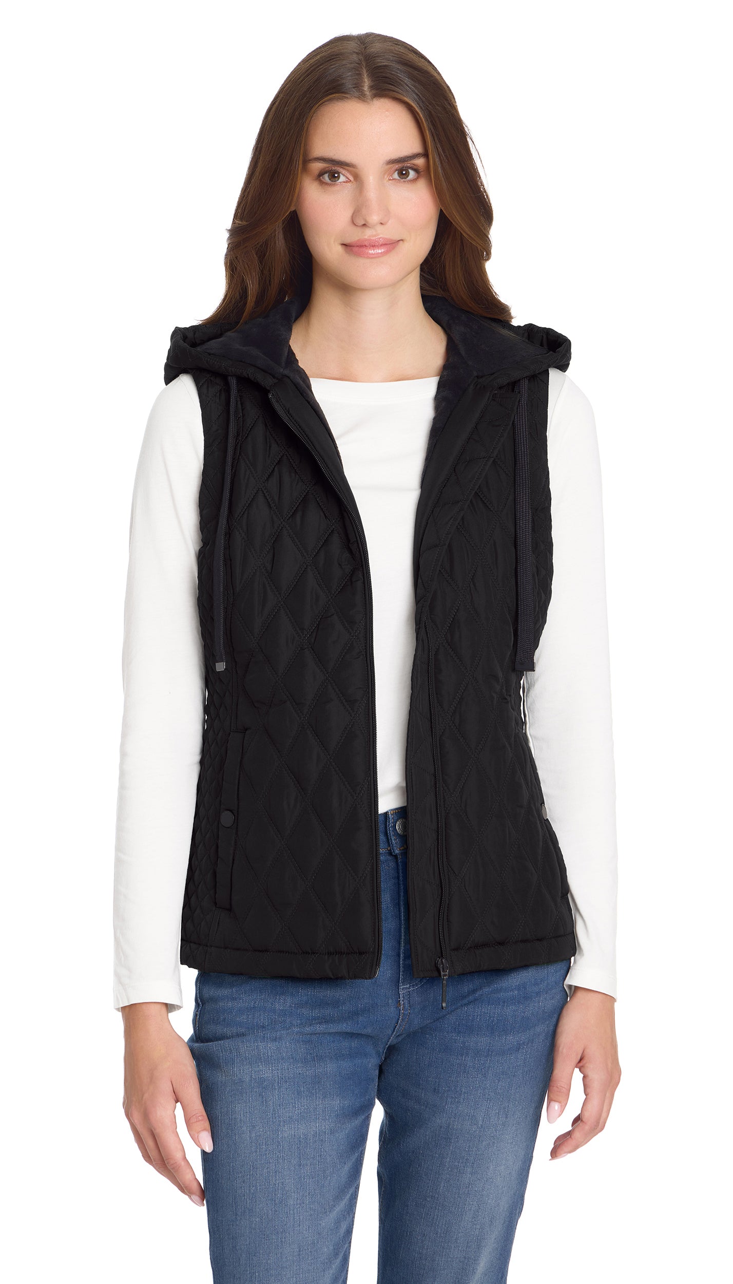 QUILTED HOODED VEST WITH PLUSH LINING