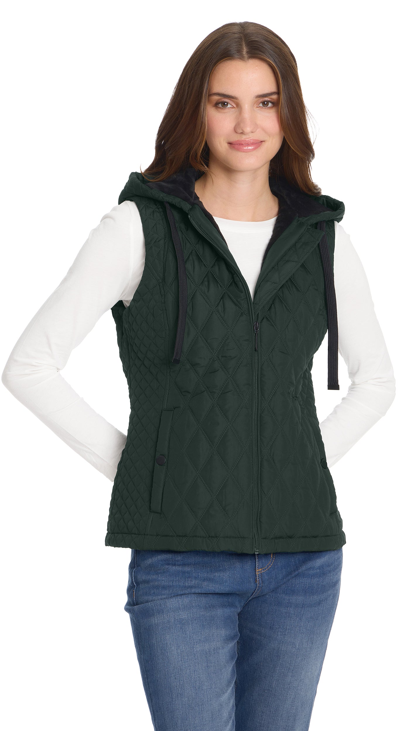 QUILTED HOODED VEST WITH PLUSH LINING
