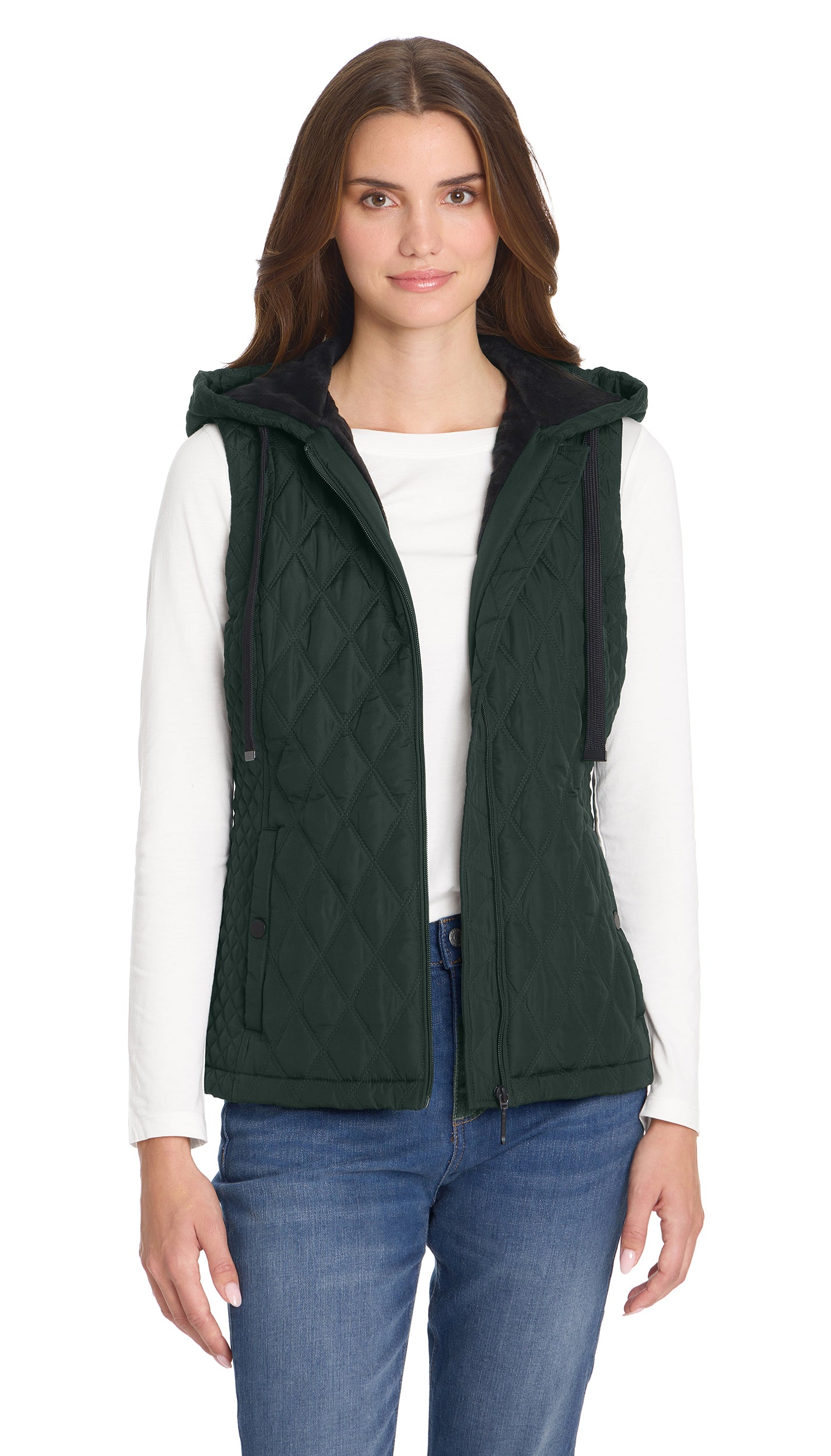 QUILTED HOODED VEST WITH PLUSH LINING