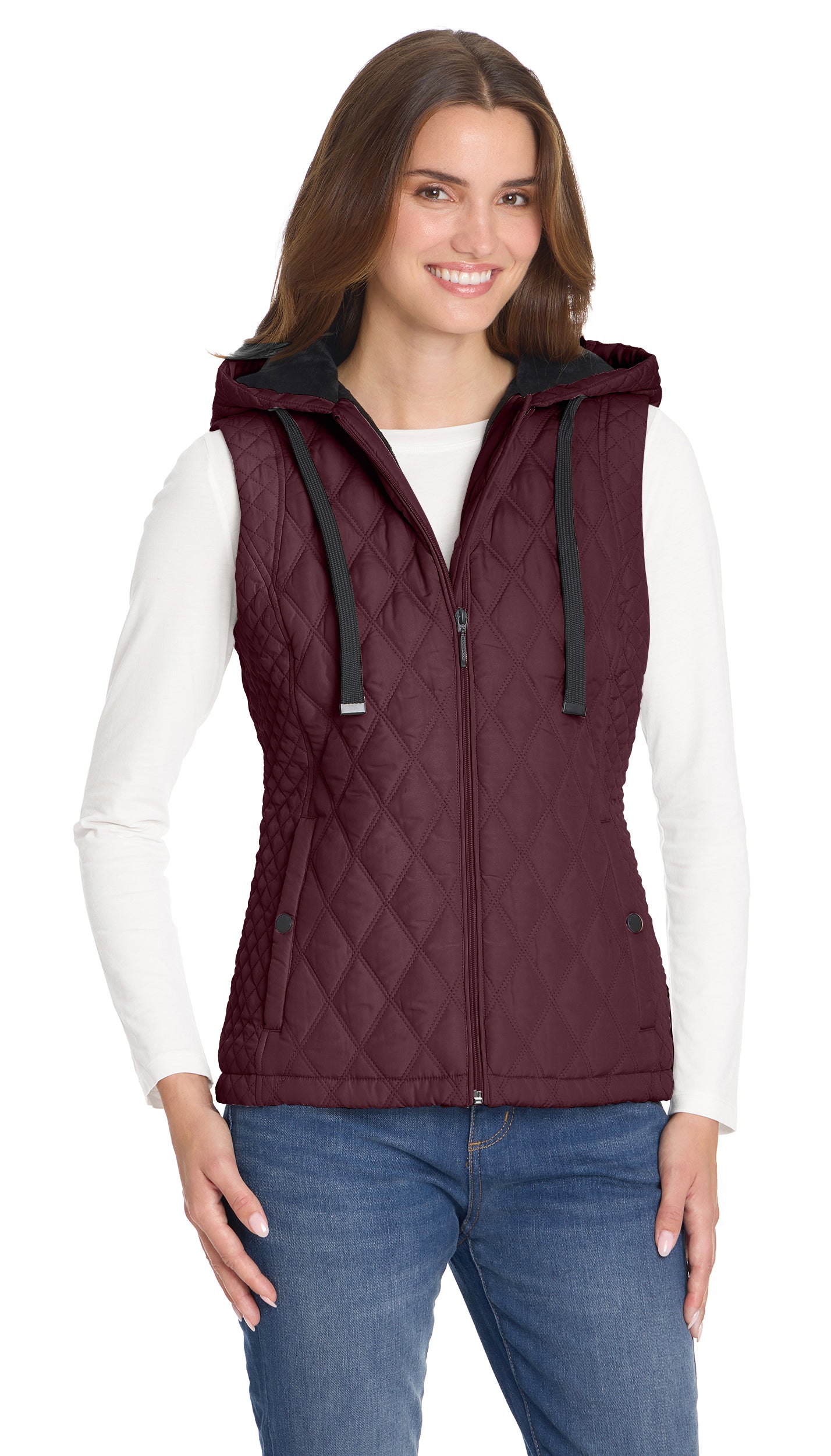 QUILTED HOODED VEST WITH PLUSH LINING