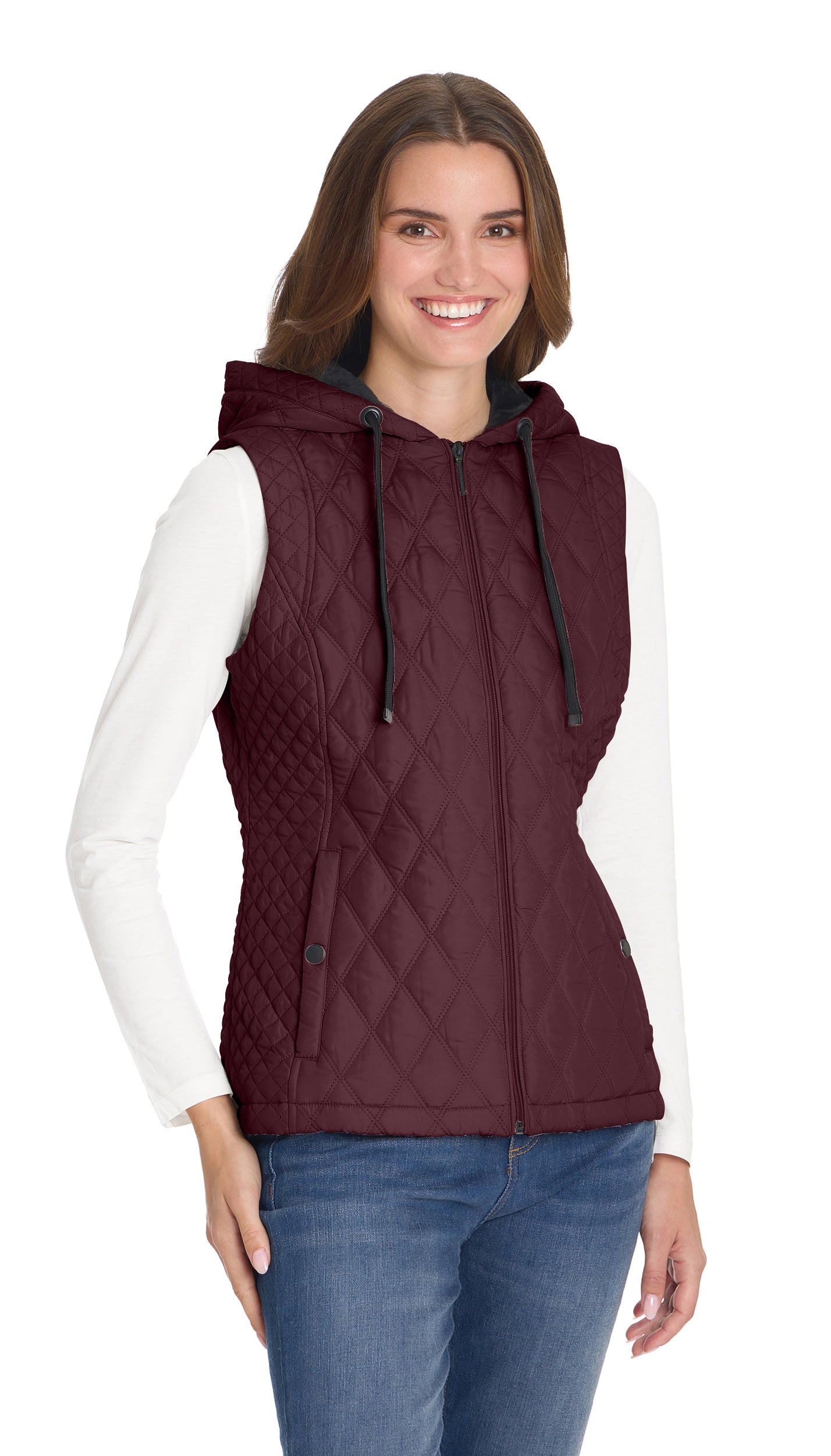QUILTED HOODED VEST WITH PLUSH LINING