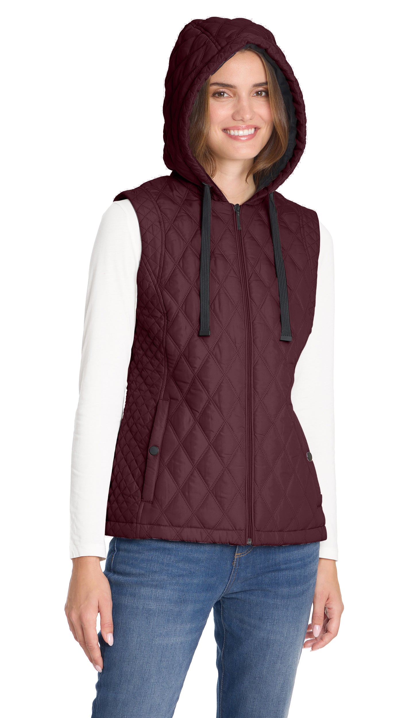 QUILTED HOODED VEST WITH PLUSH LINING