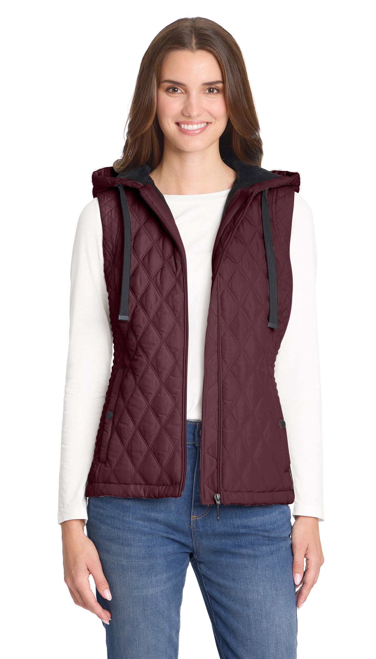 QUILTED HOODED VEST WITH PLUSH LINING
