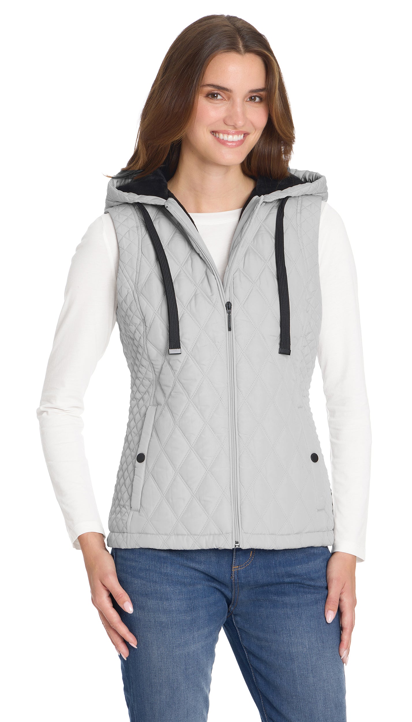 QUILTED HOODED VEST WITH PLUSH LINING