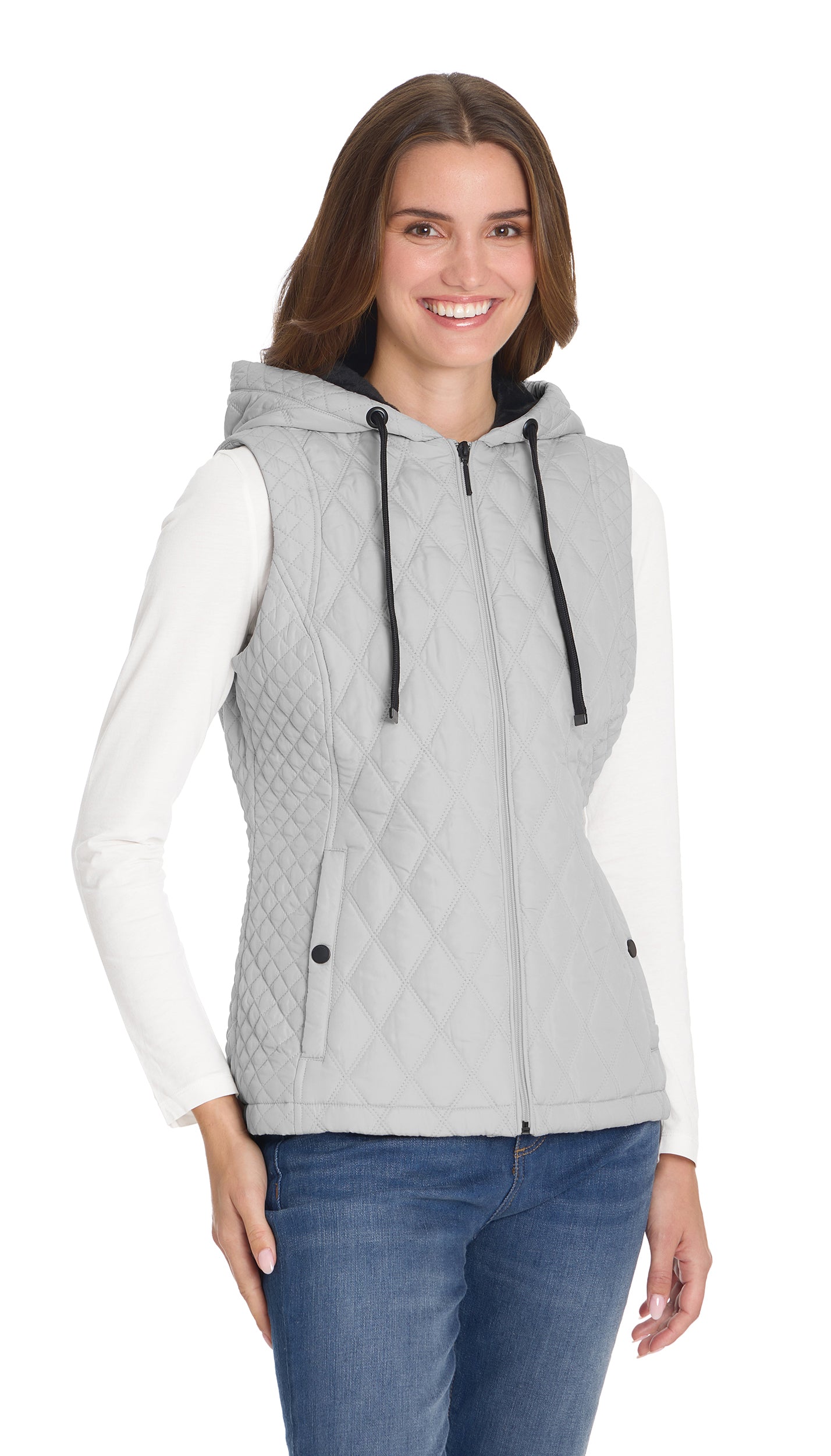 QUILTED HOODED VEST WITH PLUSH LINING