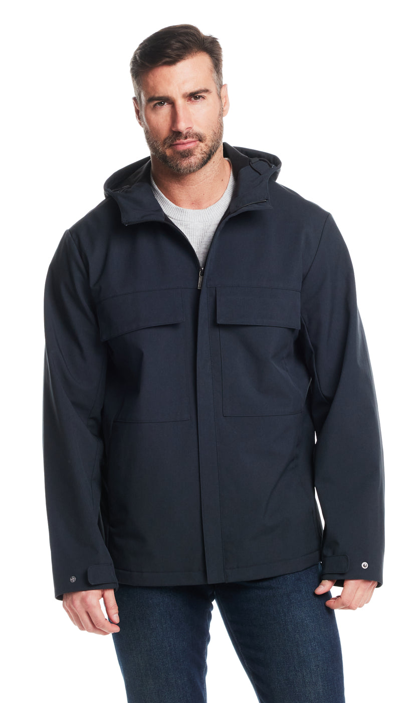 UNLINED HOODED SOFT SHELL SHIRT JACKET