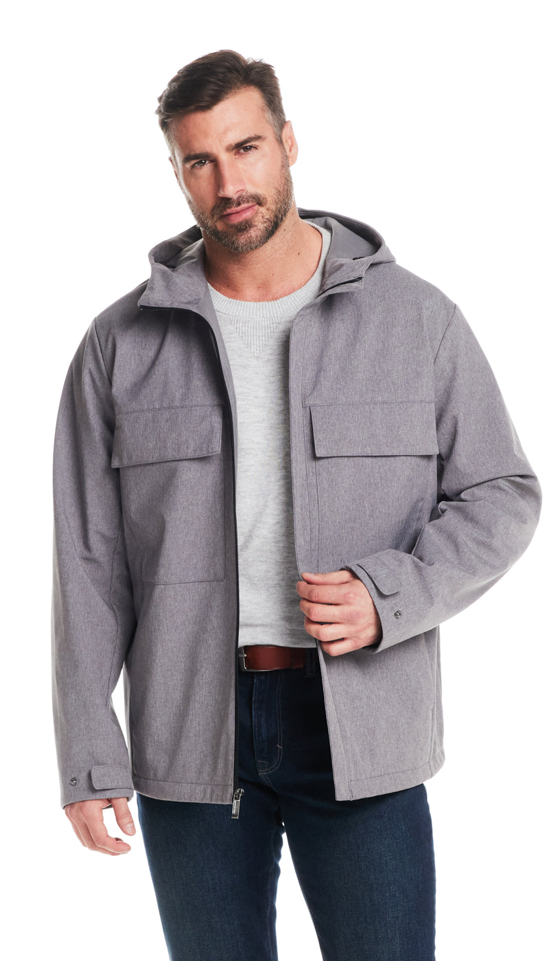 UNLINED HOODED SOFT SHELL SHIRT JACKET