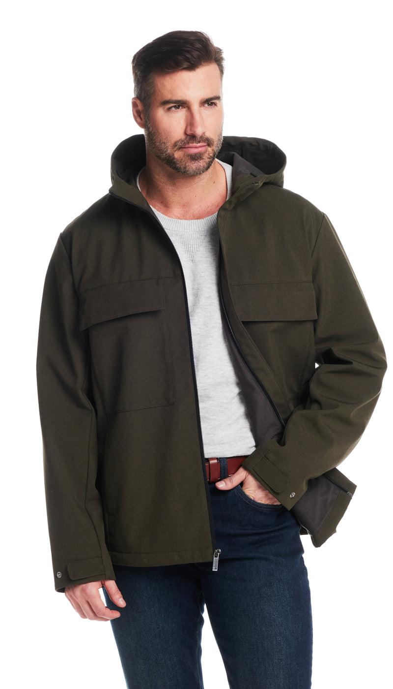 UNLINED HOODED SOFT SHELL SHIRT JACKET