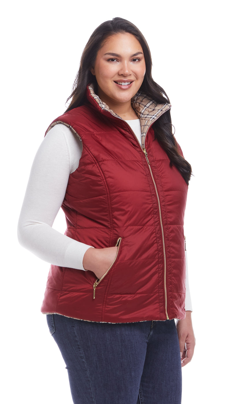 REVERSIBLE PLAID QUILTED VEST