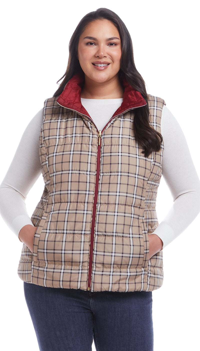 REVERSIBLE PLAID QUILTED VEST