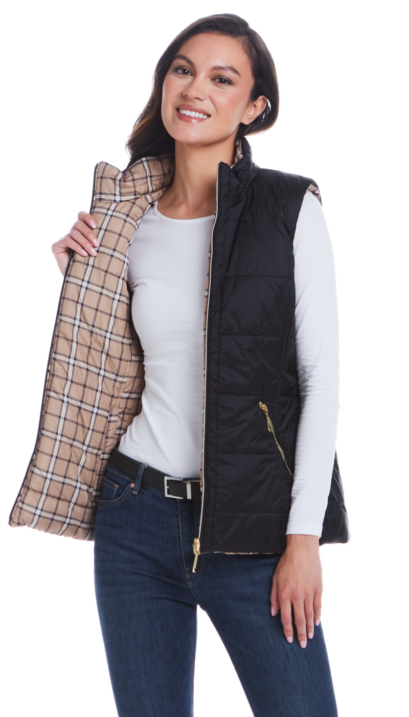 REVERSIBLE PLAID QUILTED VEST