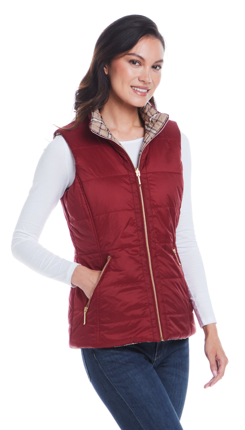 REVERSIBLE PLAID QUILTED VEST