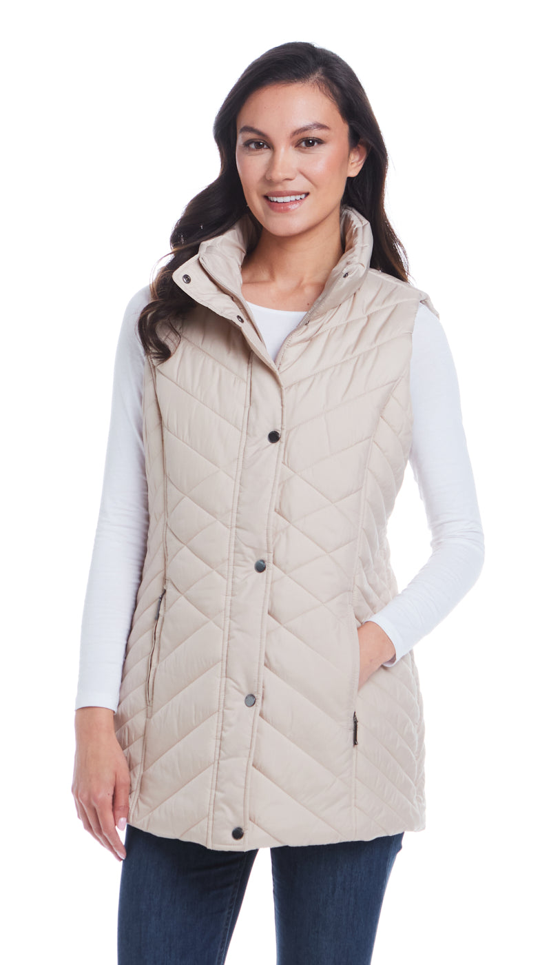 MIXED QUILTED LONGLINE VEST