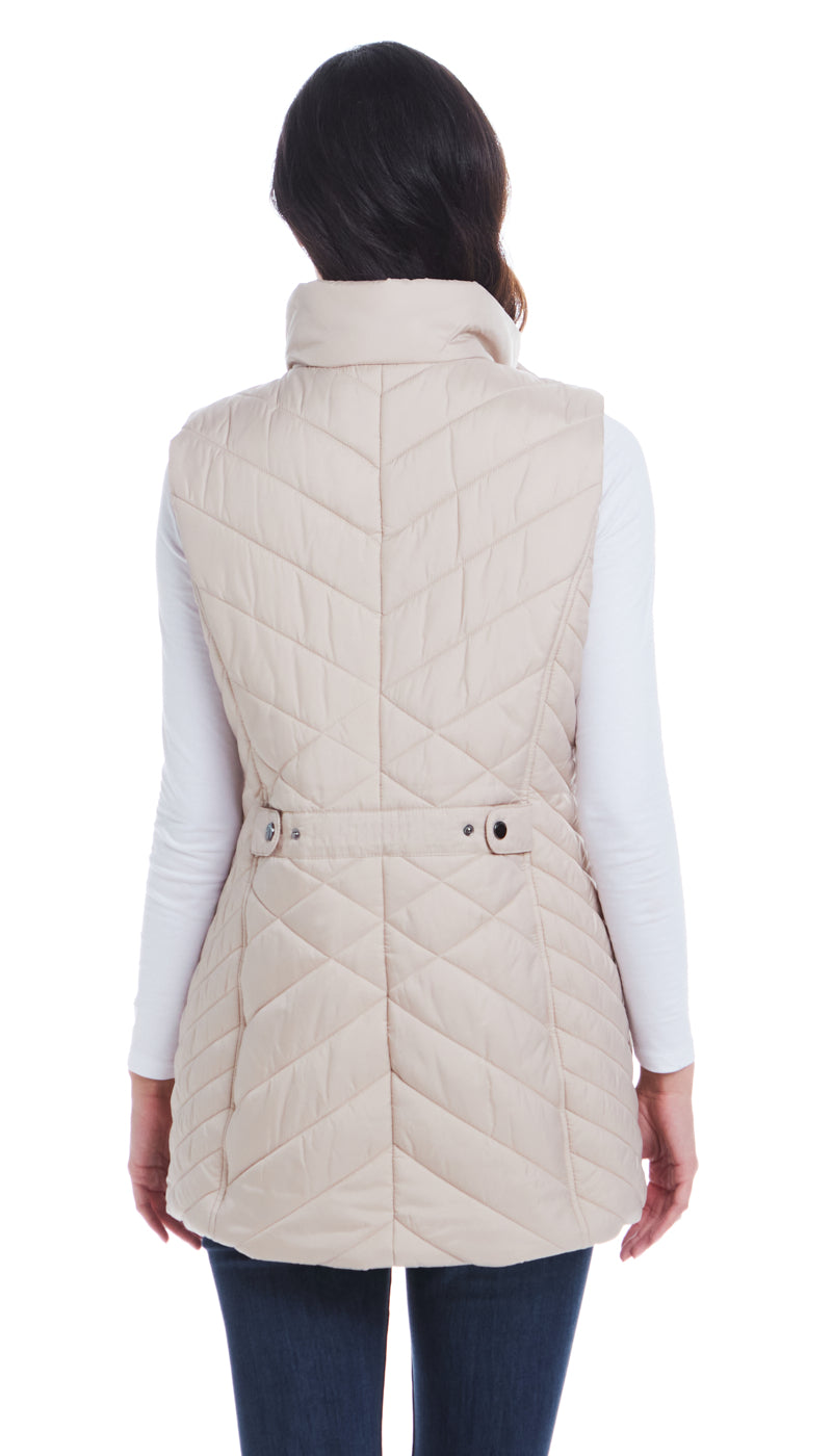 MIXED QUILTED LONGLINE VEST