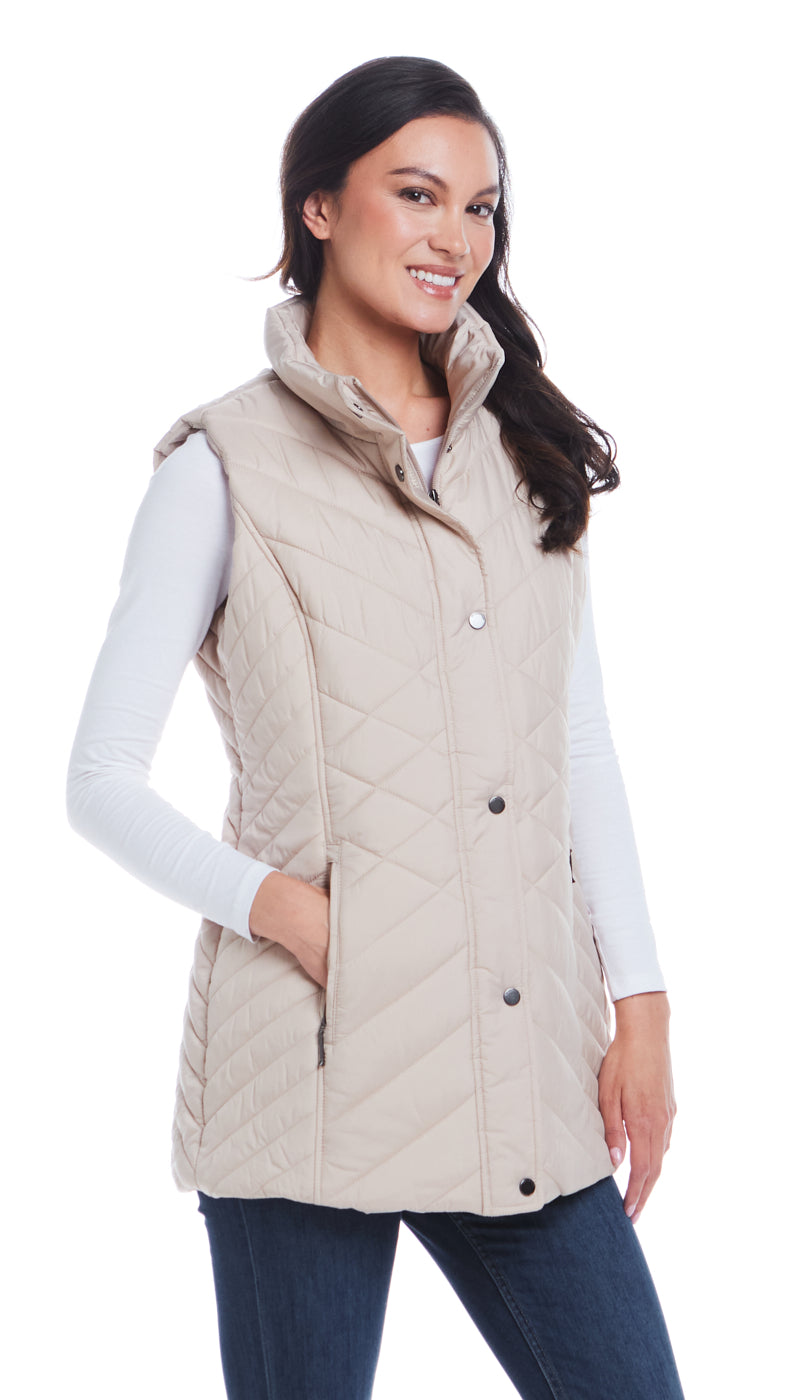 MIXED QUILTED LONGLINE VEST