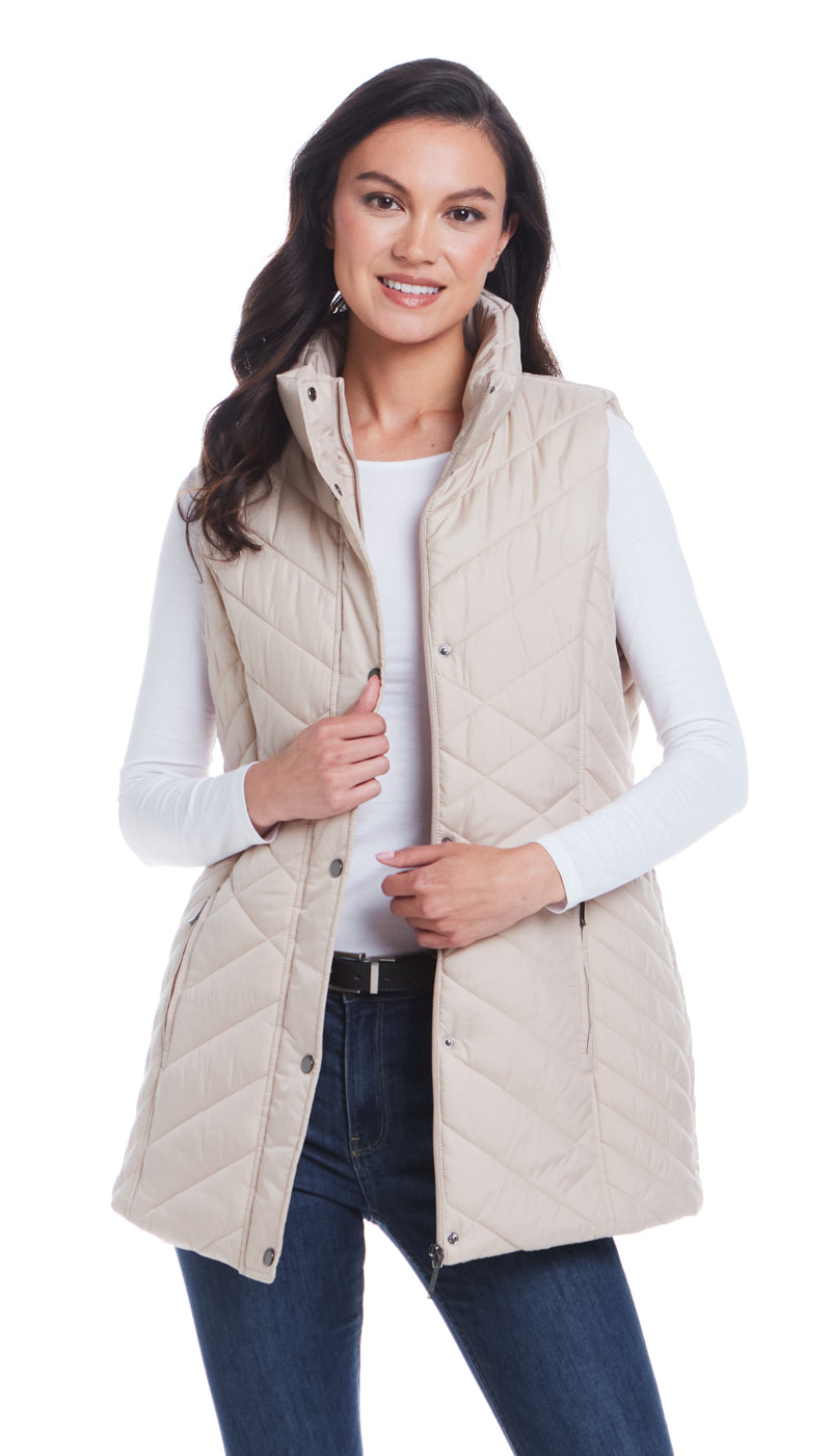 MIXED QUILTED LONGLINE VEST