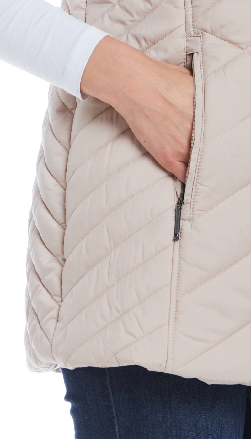 MIXED QUILTED LONGLINE VEST