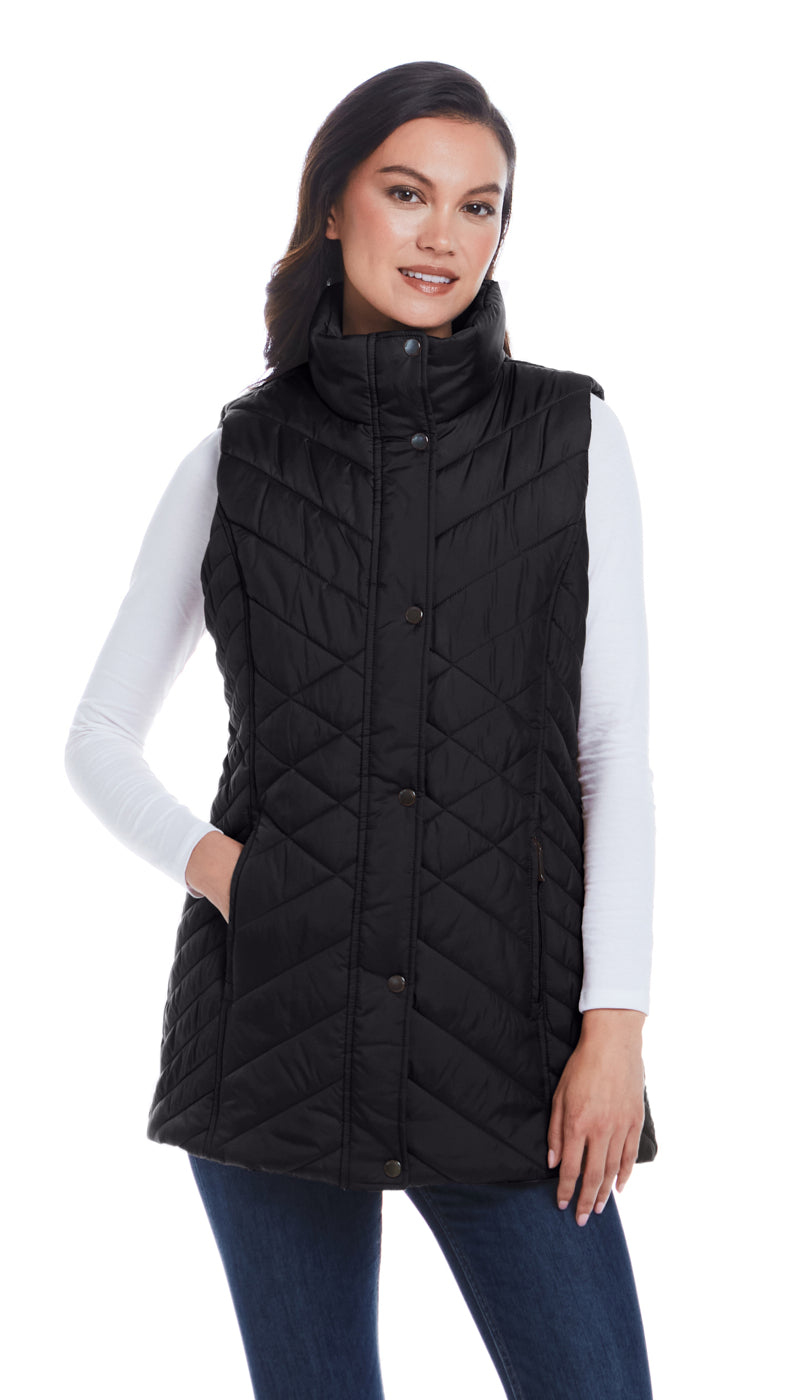 MIXED QUILTED LONGLINE VEST