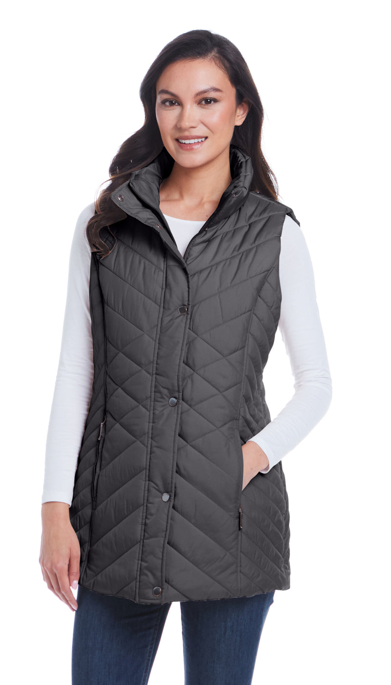 MIXED QUILTED LONGLINE VEST