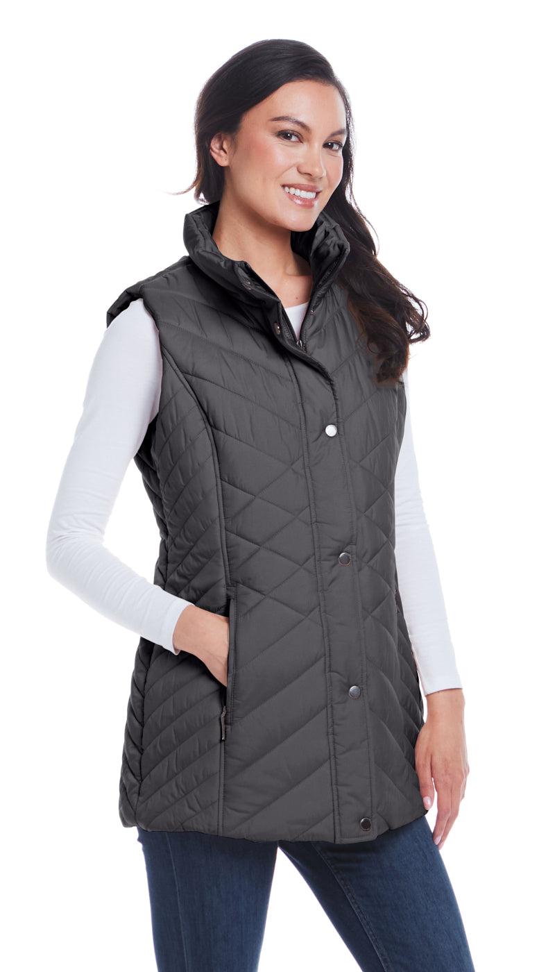 MIXED QUILTED LONGLINE VEST