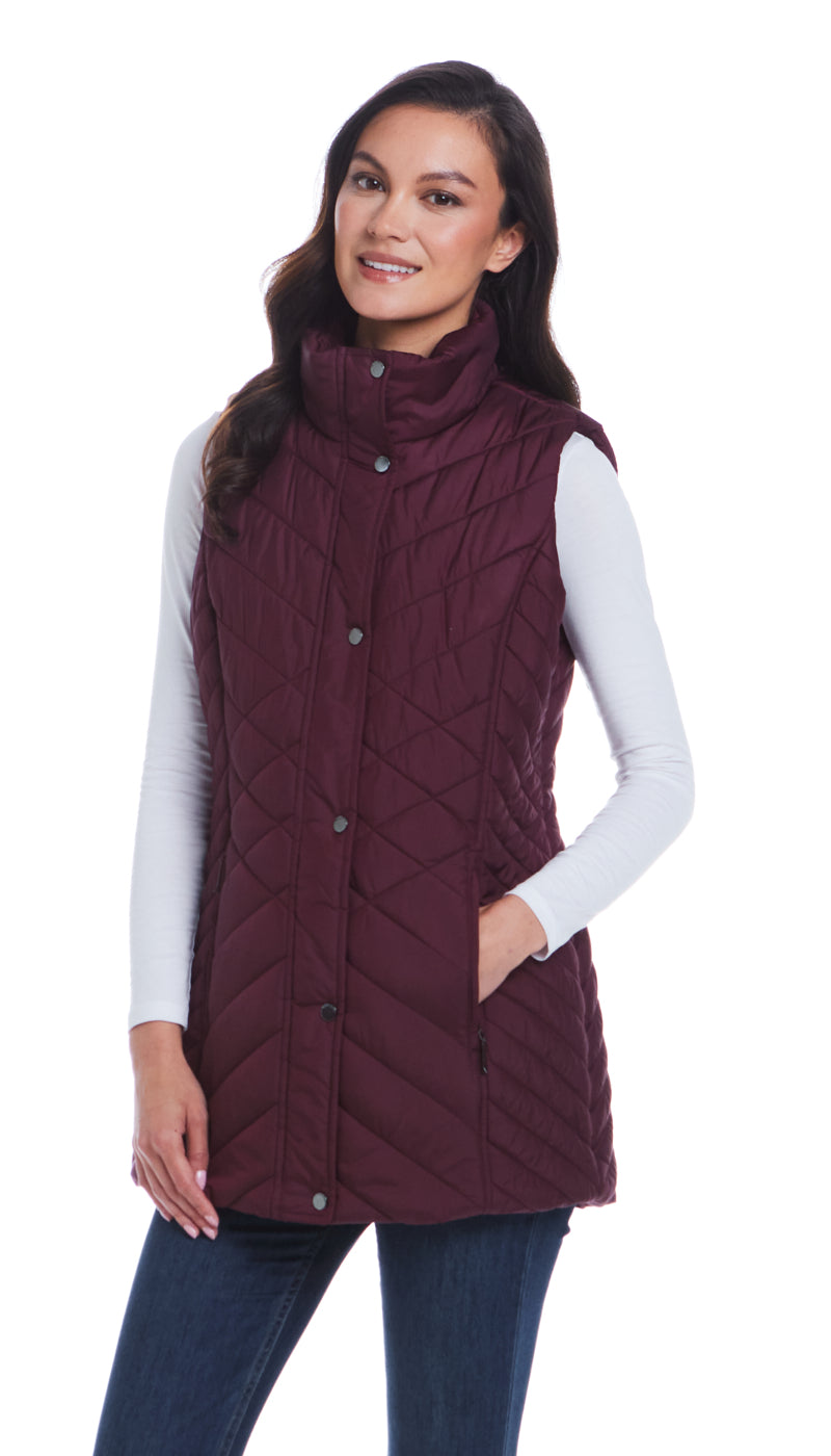 MIXED QUILTED LONGLINE VEST