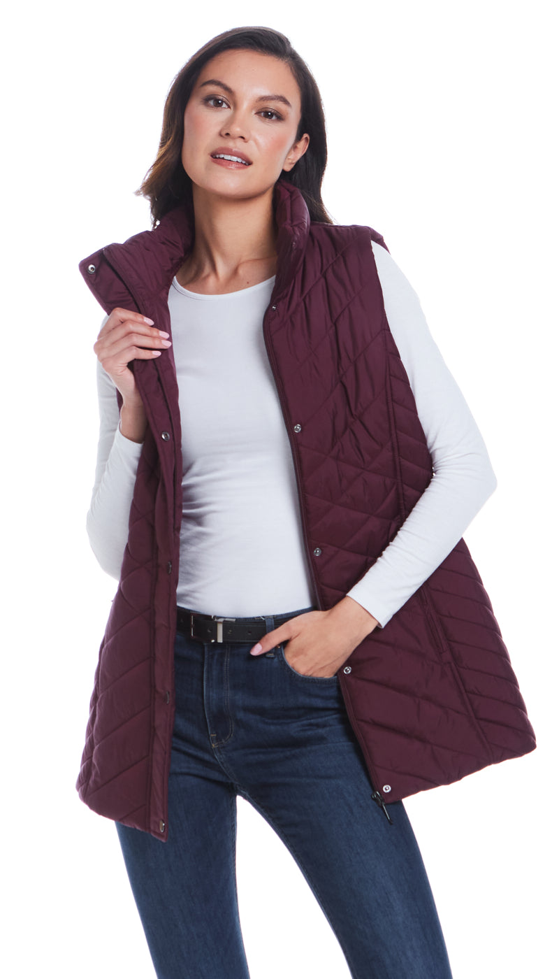 MIXED QUILTED LONGLINE VEST