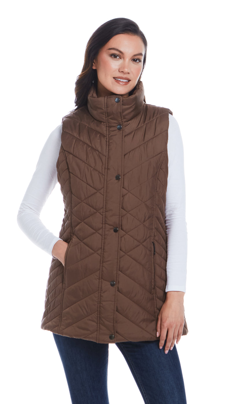 MIXED QUILTED LONGLINE VEST