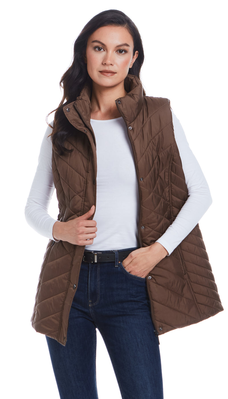 MIXED QUILTED LONGLINE VEST