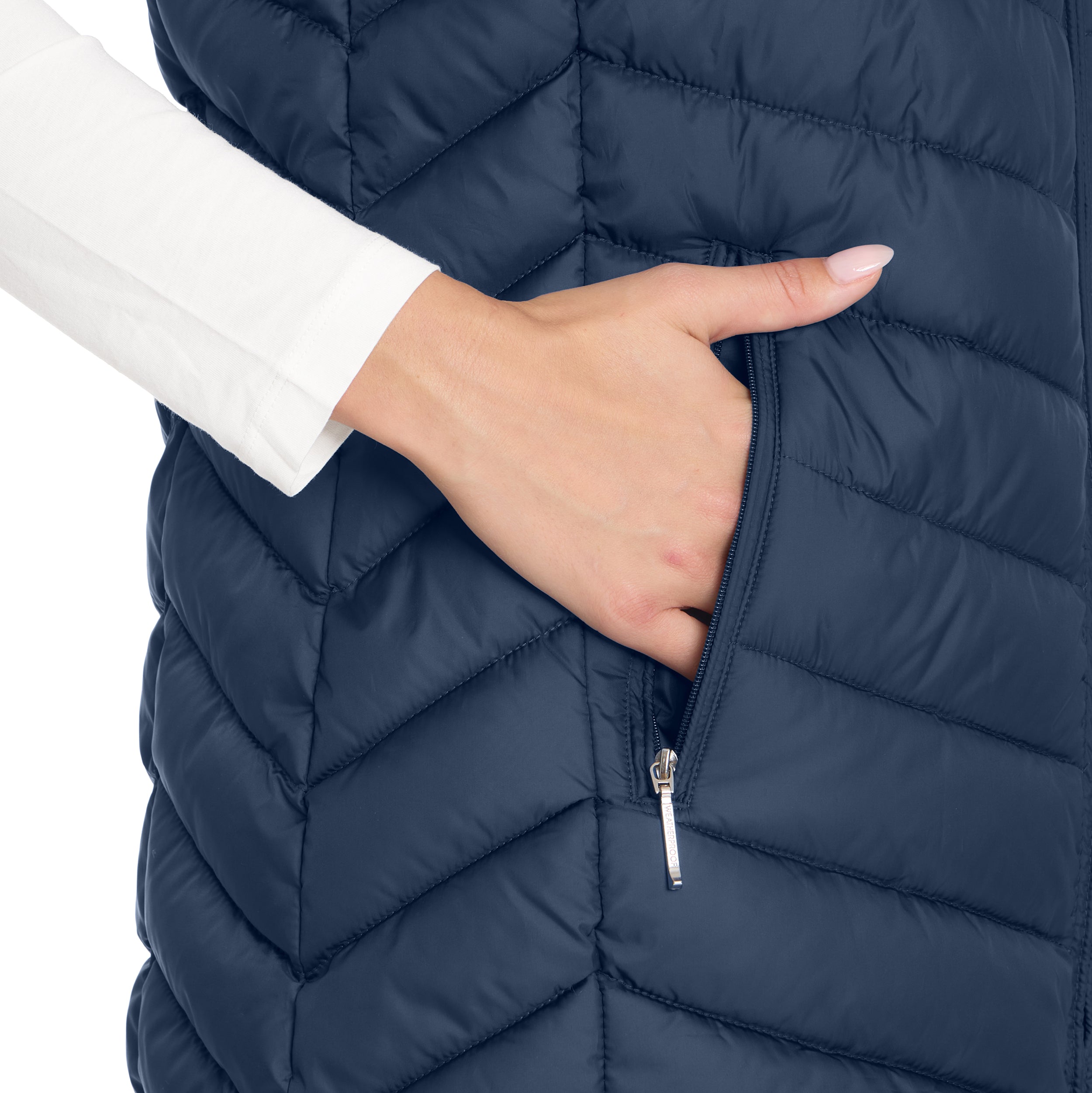 HOODED CHEVRON LONGLINE PUFFER VEST