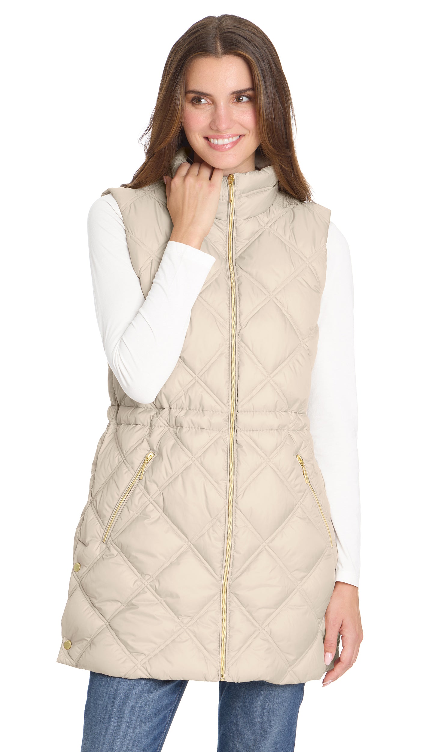 DIAMOND QUILTED LONGLINE CINCHED VEST