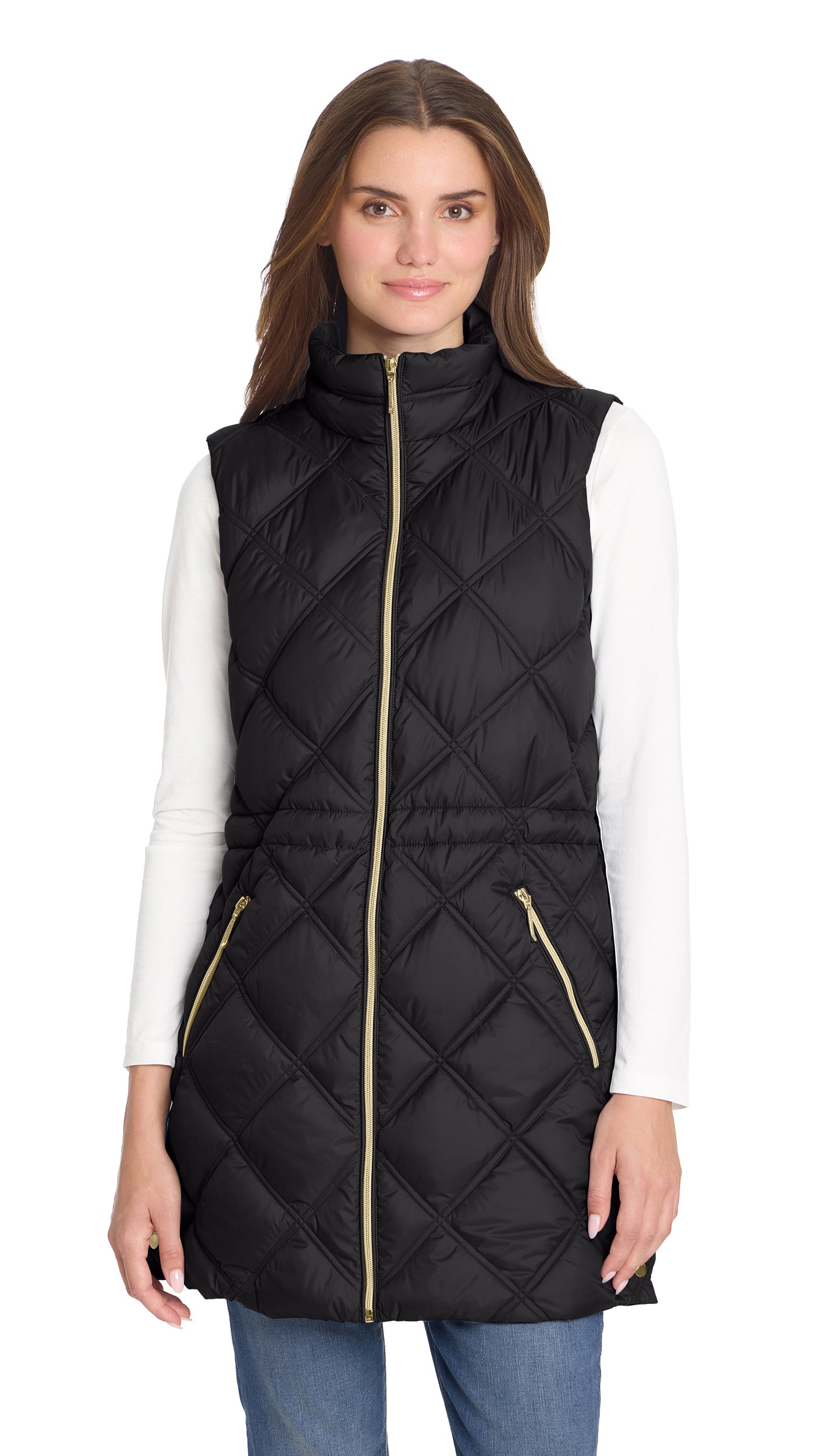 DIAMOND QUILTED LONGLINE CINCHED VEST