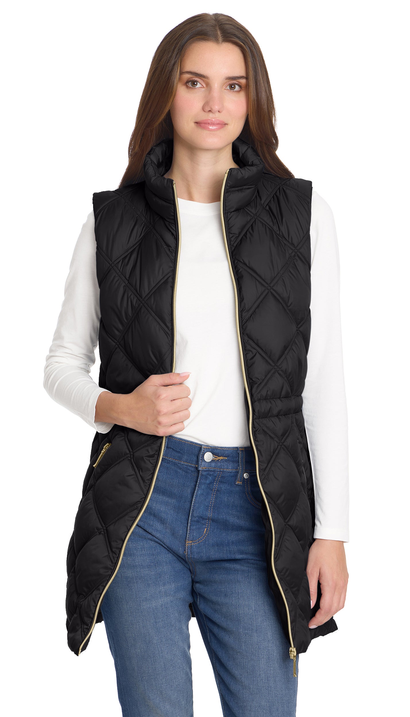 DIAMOND QUILTED LONGLINE CINCHED VEST