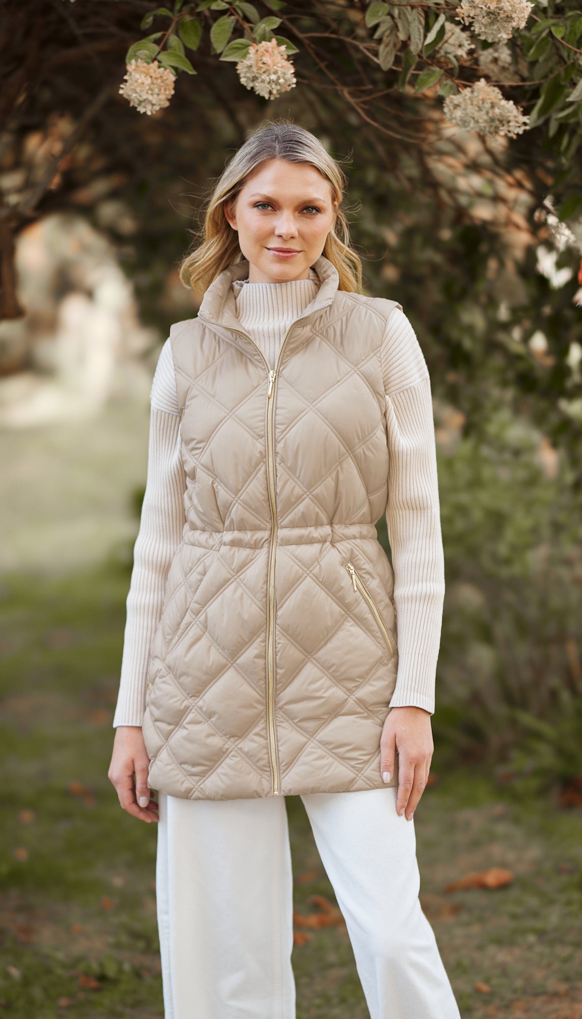DIAMOND QUILTED LONGLINE CINCHED VEST