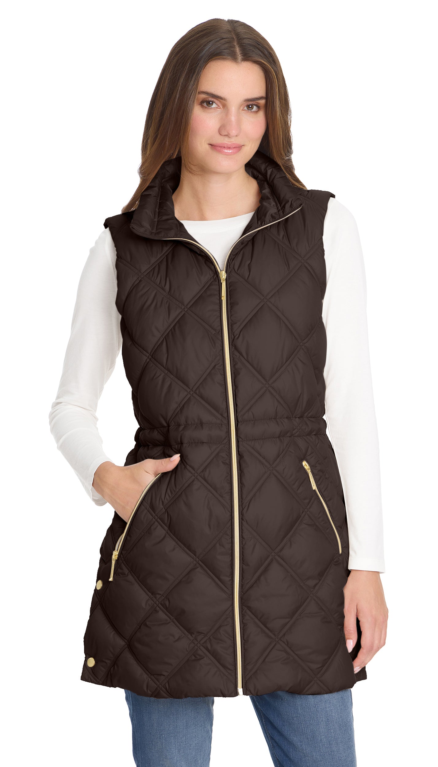 DIAMOND QUILTED LONGLINE CINCHED VEST