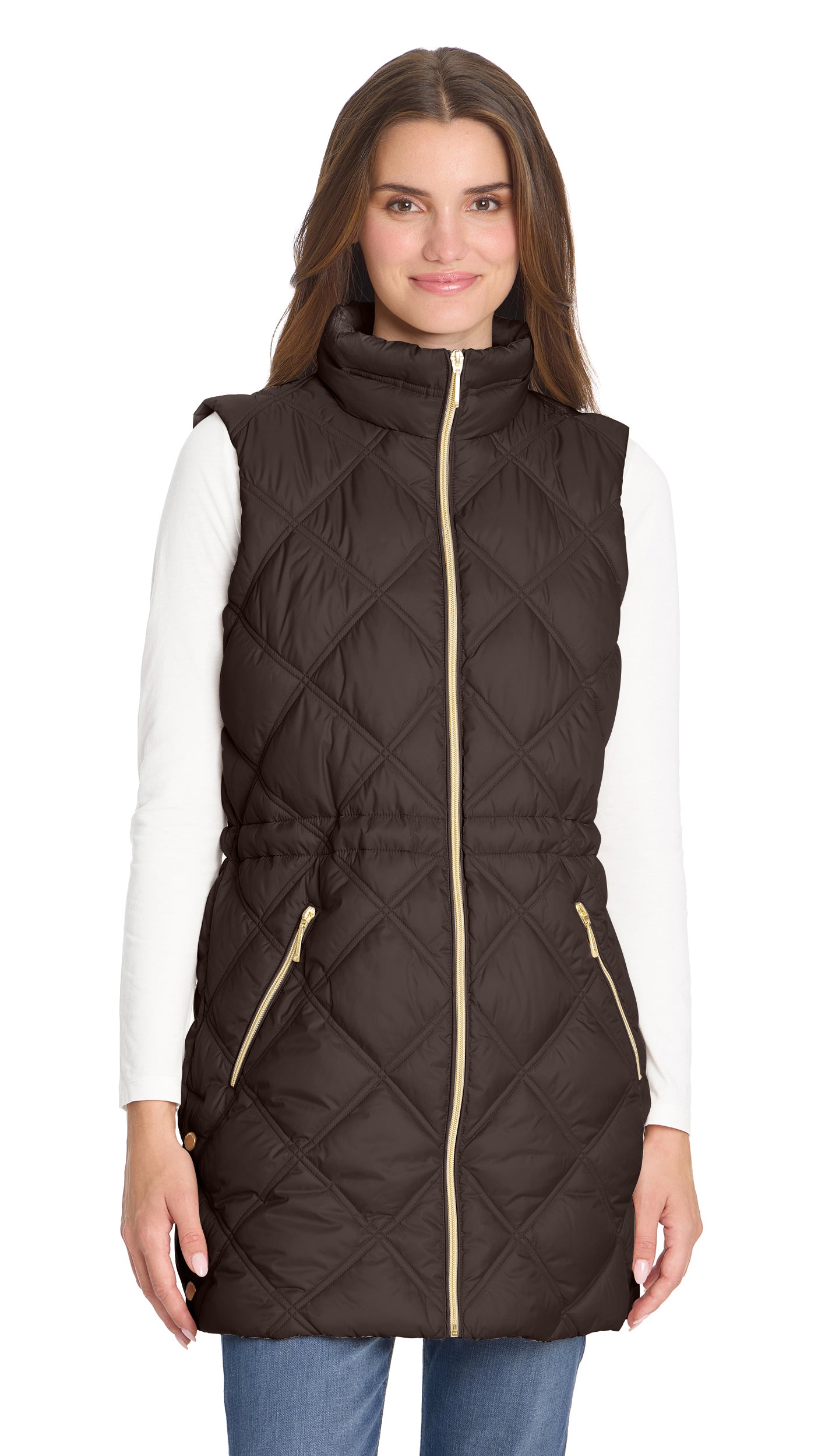 DIAMOND QUILTED LONGLINE CINCHED VEST